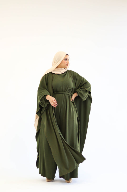 Asiia Set|Cape|Jumpsuit In Olive-Green